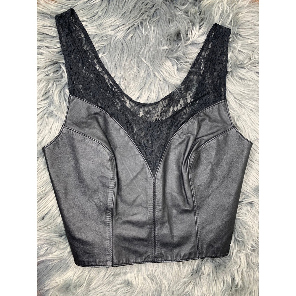 VTG CHIA leather lace biker crop top EUC M